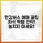 한강버스 예매 성공, 좌석 확보 꿀팁은?